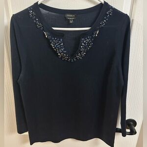 Talbots Midnight Blue Beaded Blouse